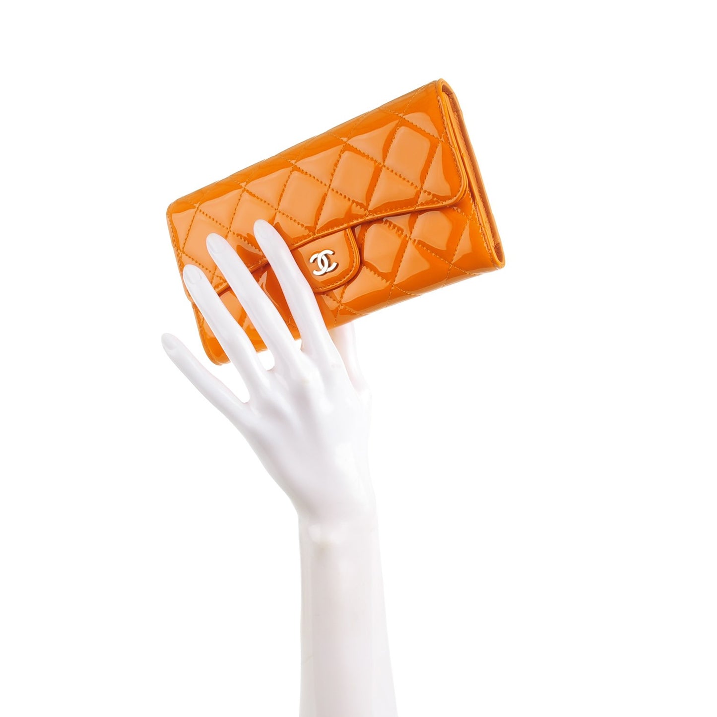 Patent Quilted Large Flap Wallet Orange