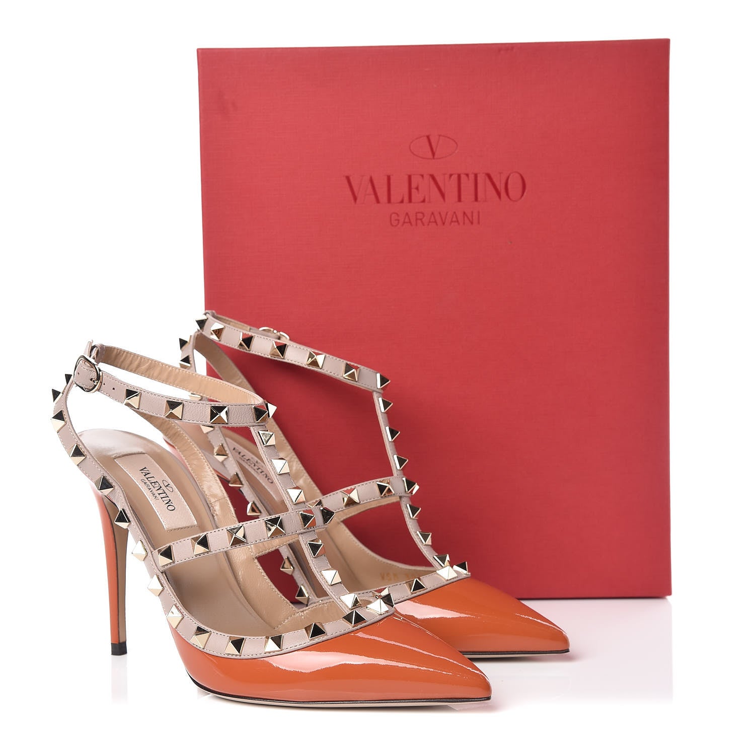 Valentino Garavani Patent Nappa Rockstud Ankle Strap 100mm Pumps 38 Orange Poudre 9 of 9