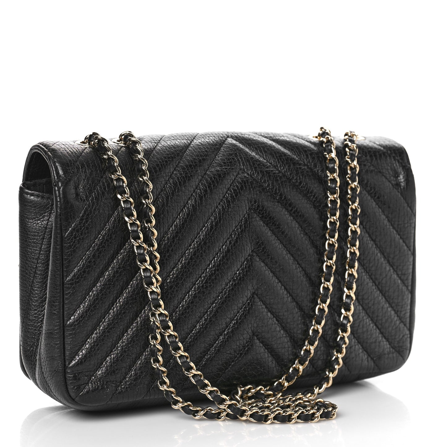 Chevron Quilted Medium Statement Flap Black