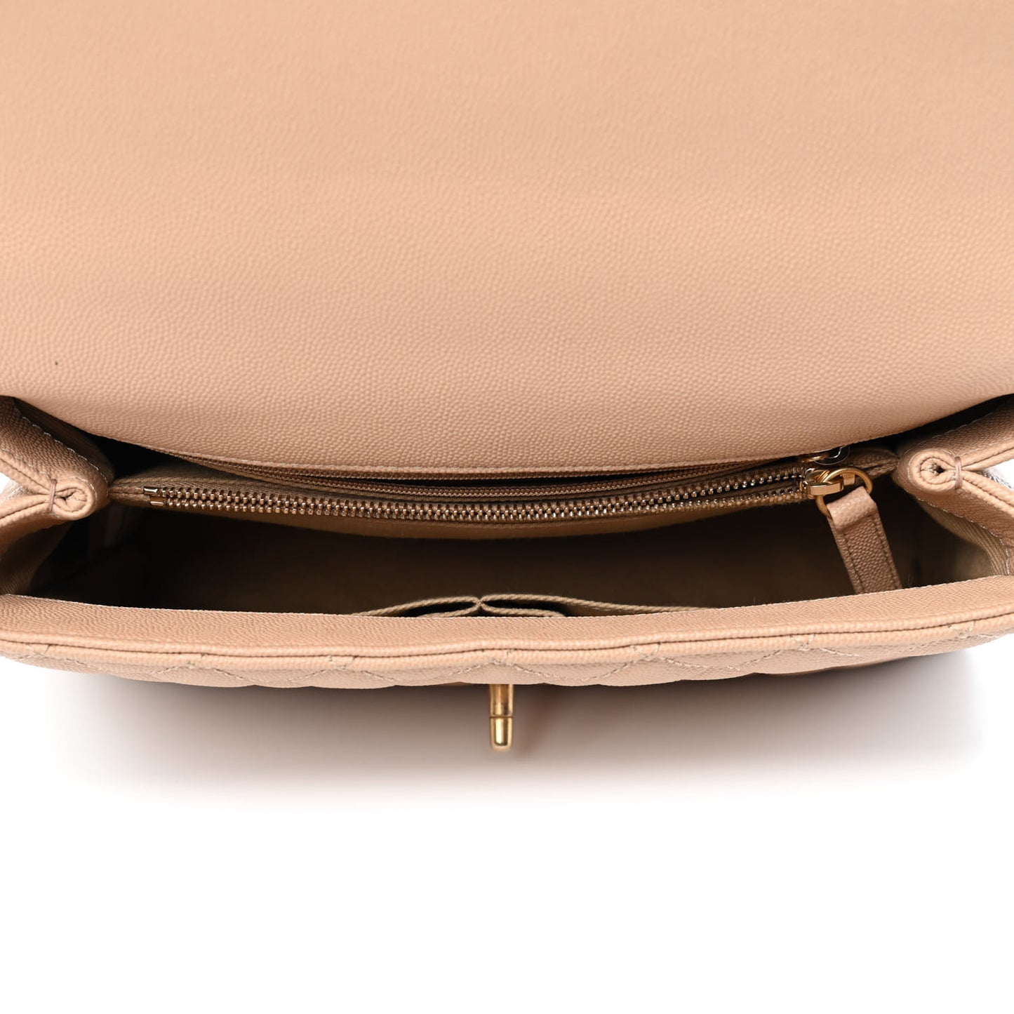 Caviar Lizard Embossed Quilted Small Coco Handle Flap Beige