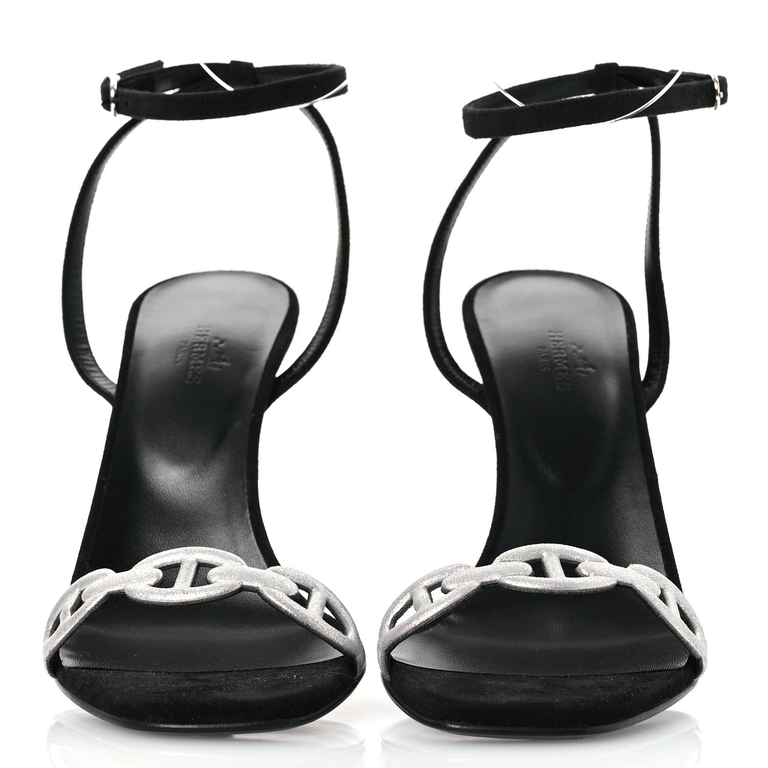 Hermes Metallic Suede Goatskin Luz 105 Sandals 40 Black Gris Argente 3 of 13