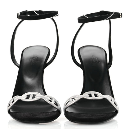 Hermes Metallic Suede Goatskin Luz 105 Sandals 40 Black Gris Argente 3 of 13