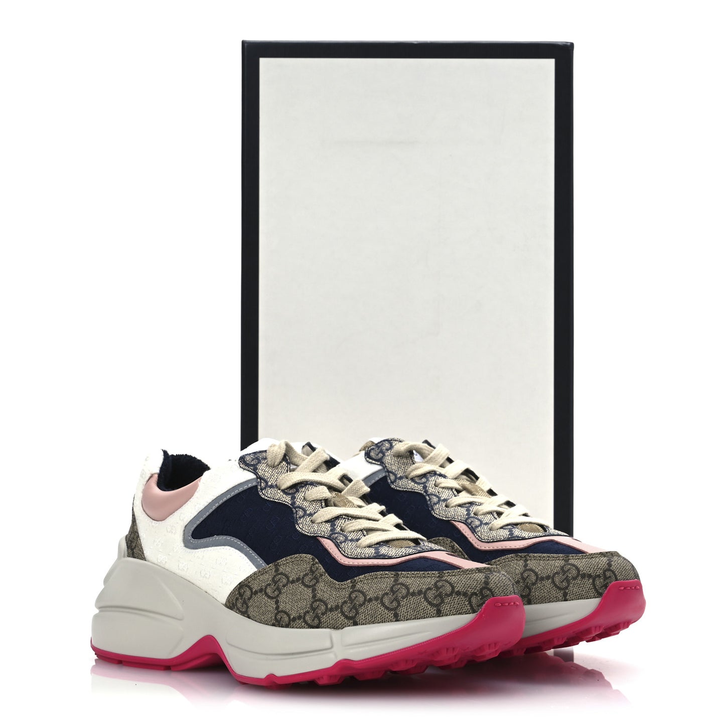 GG Supreme Monogram Mix Monogram Womens Rhyton Sneakers 39 London Blue Beige Pale Pink