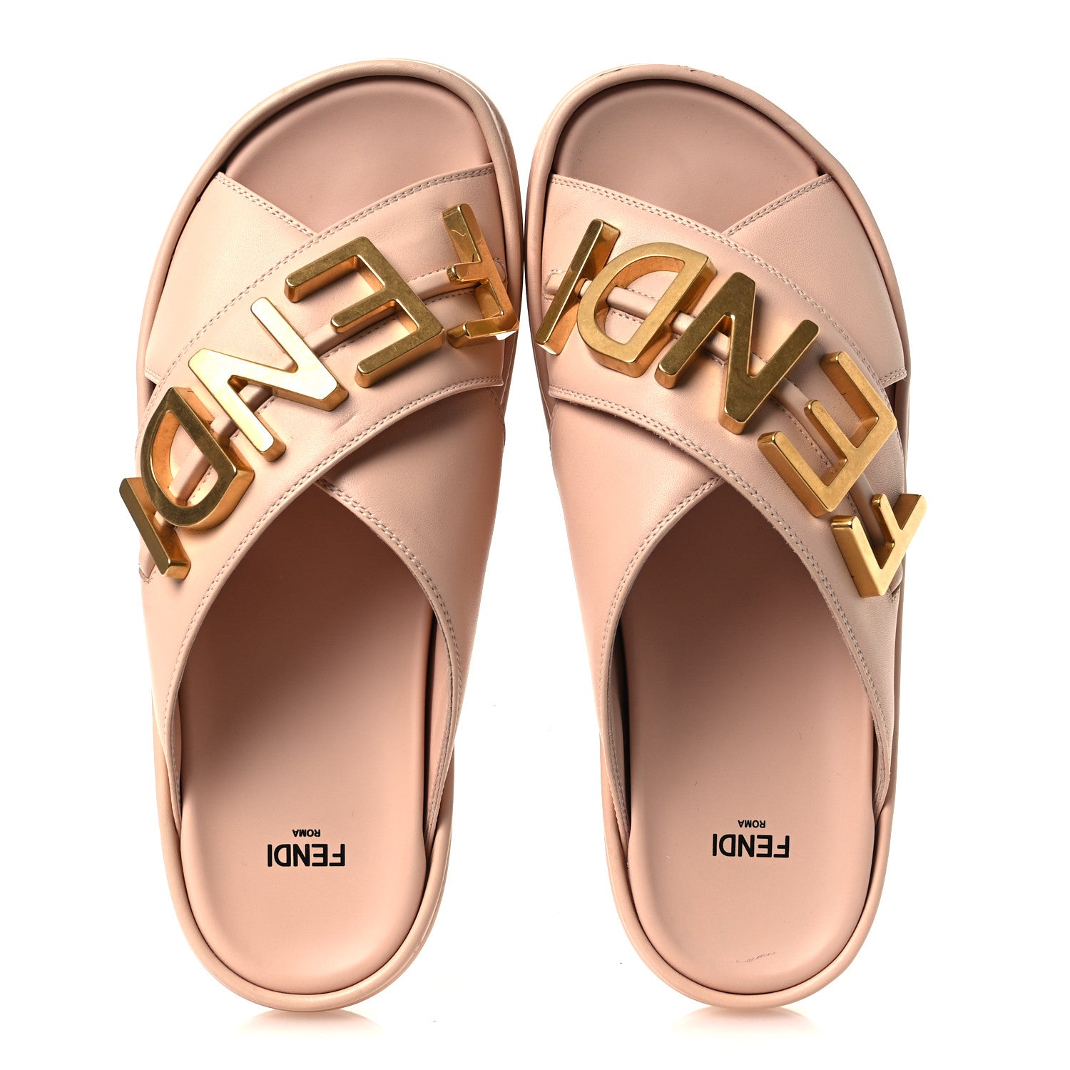 【美品】FENDI エナメルパンプス 38 キャメル 箱付 イタリア製 Fendi Vitello Womens Fendigraphy Slide Sandals 38 Light Rose