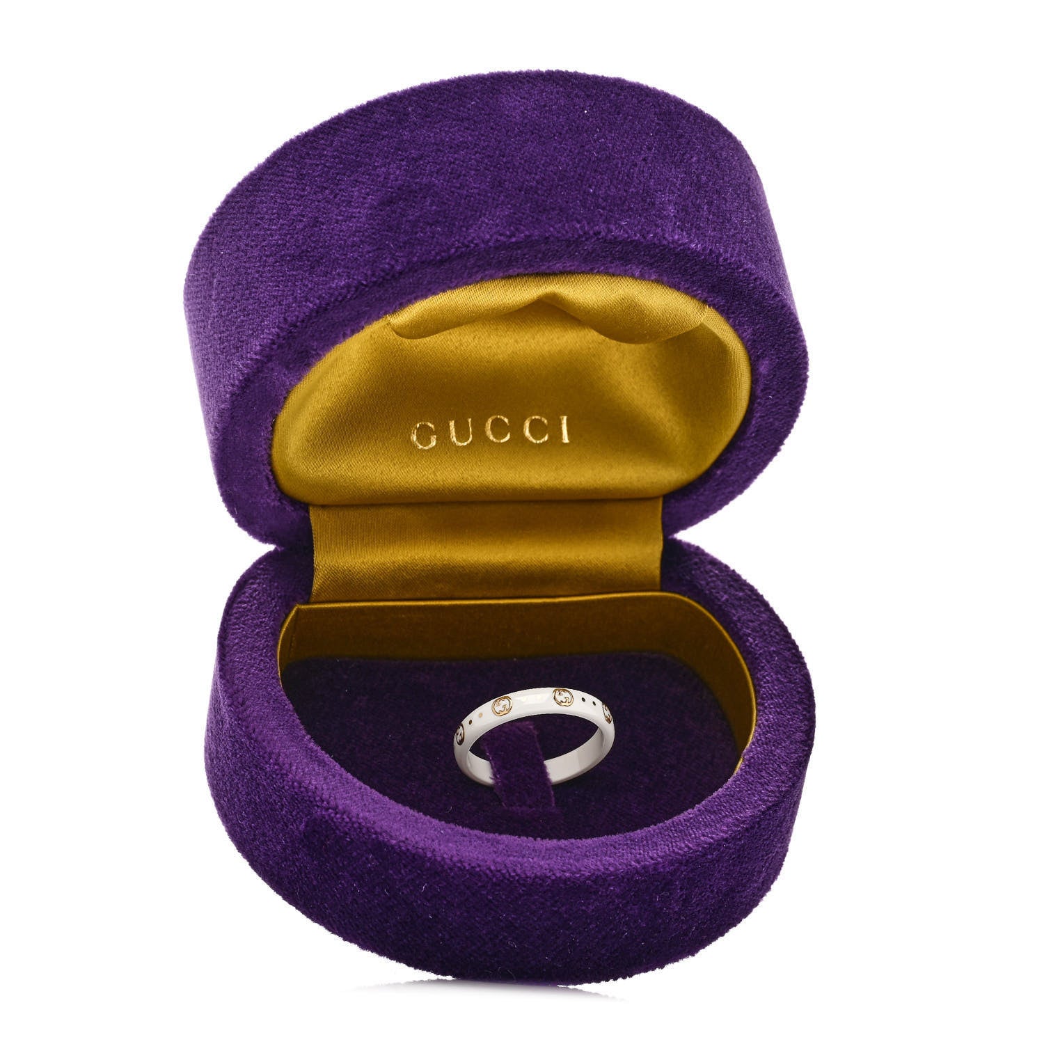 Gucci 18K Yellow Gold Zirconia 4mm Icon Band Ring 54 7 White 7 of 7