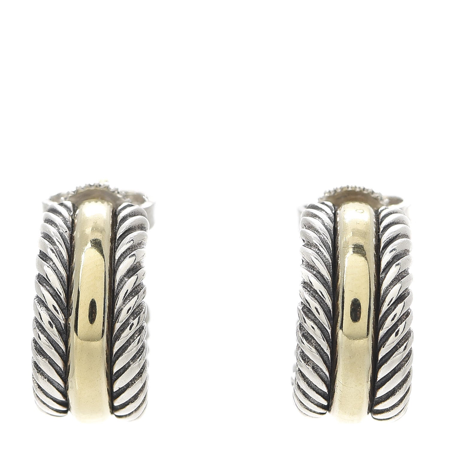 David Yurman Sterling Silver 14K Yellow Gold 16mm Cable Classics Hoop Earrings 1 of 5