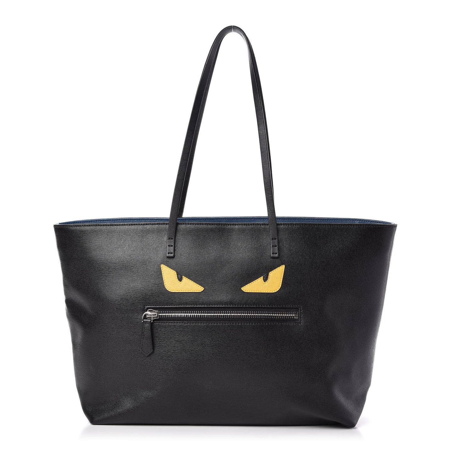 Vitello Elite Cuoio Monster Buggies Medium Roll Tote Black Multicolor Blue Cobalto