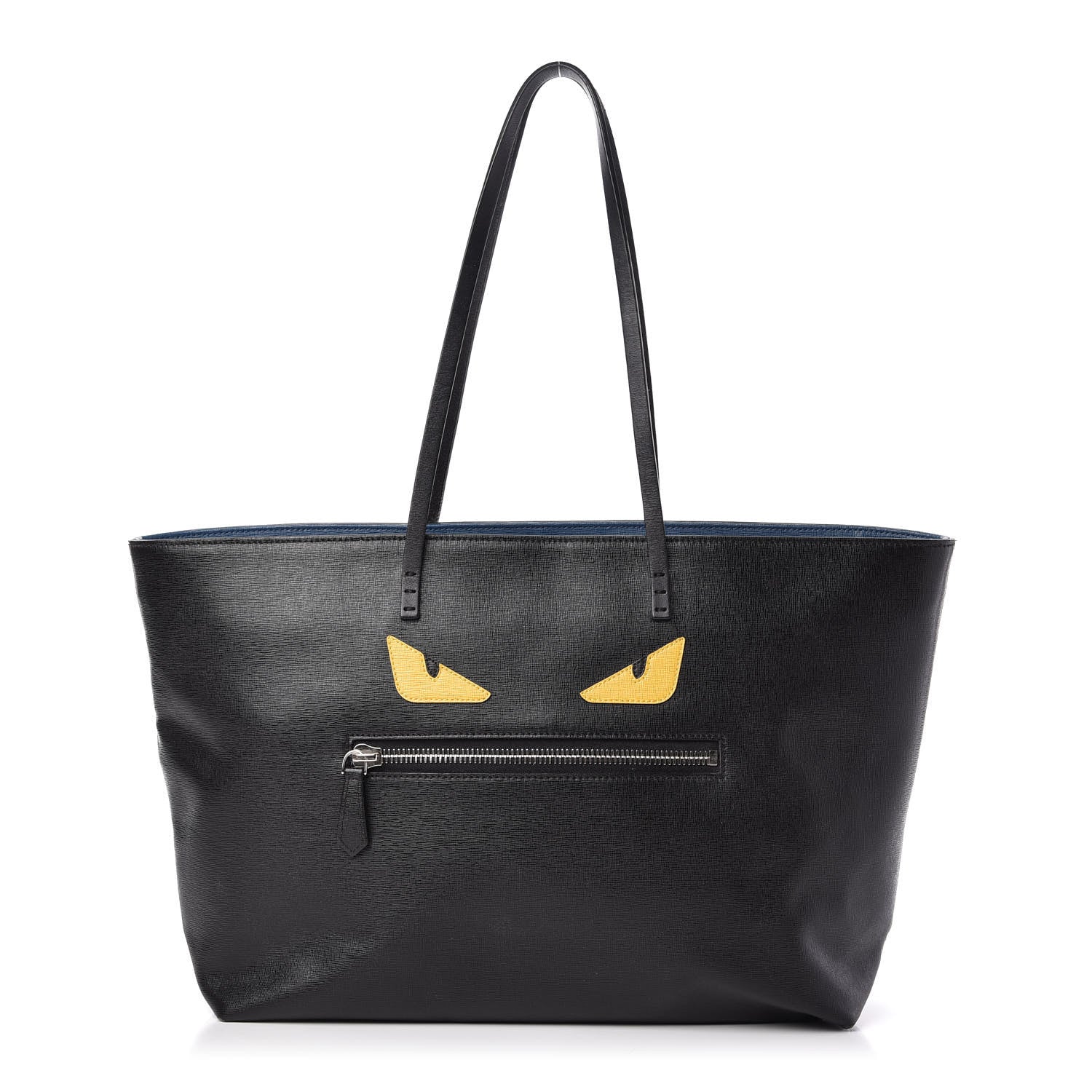 Fendi Vitello Elite Cuoio Monster Buggies Medium Roll Tote Black Multicolor Blue Cobalto 1 of 10