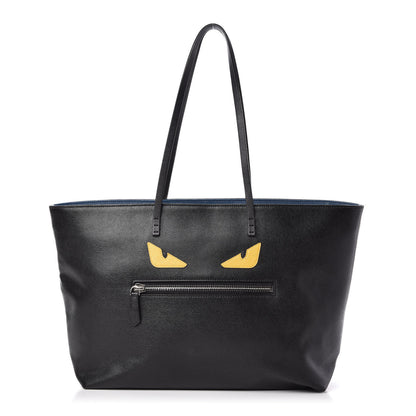 Fendi Vitello Elite Cuoio Monster Buggies Medium Roll Tote Black Multicolor Blue Cobalto 1 of 10