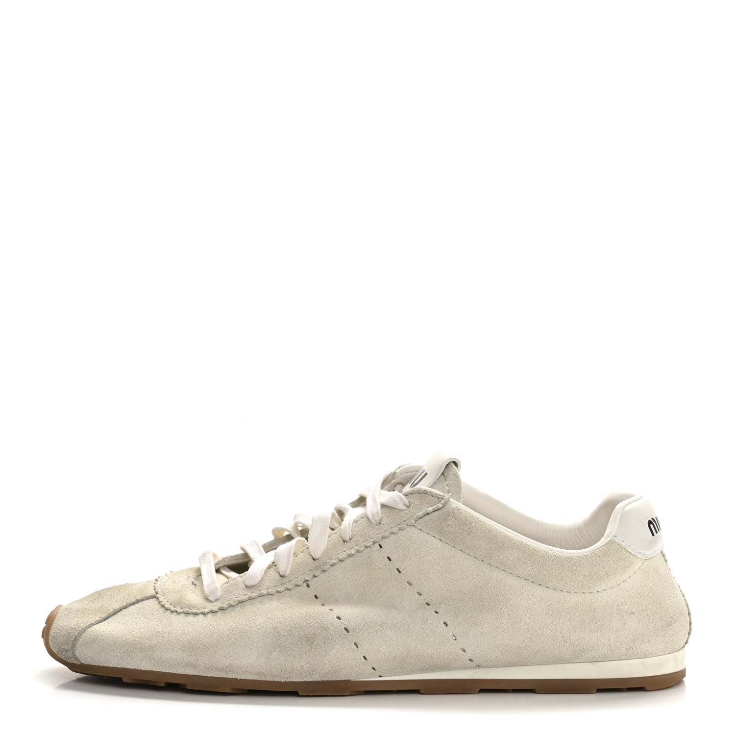 Miu Miu Bleached Suede Womens Plume Low Top Sneakers 39 White 1 of 8