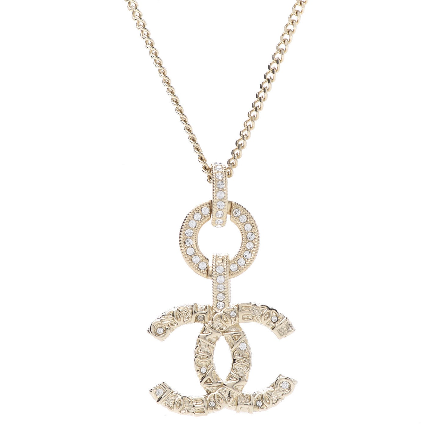 Crystal CC Logo Pendant Necklace Gold