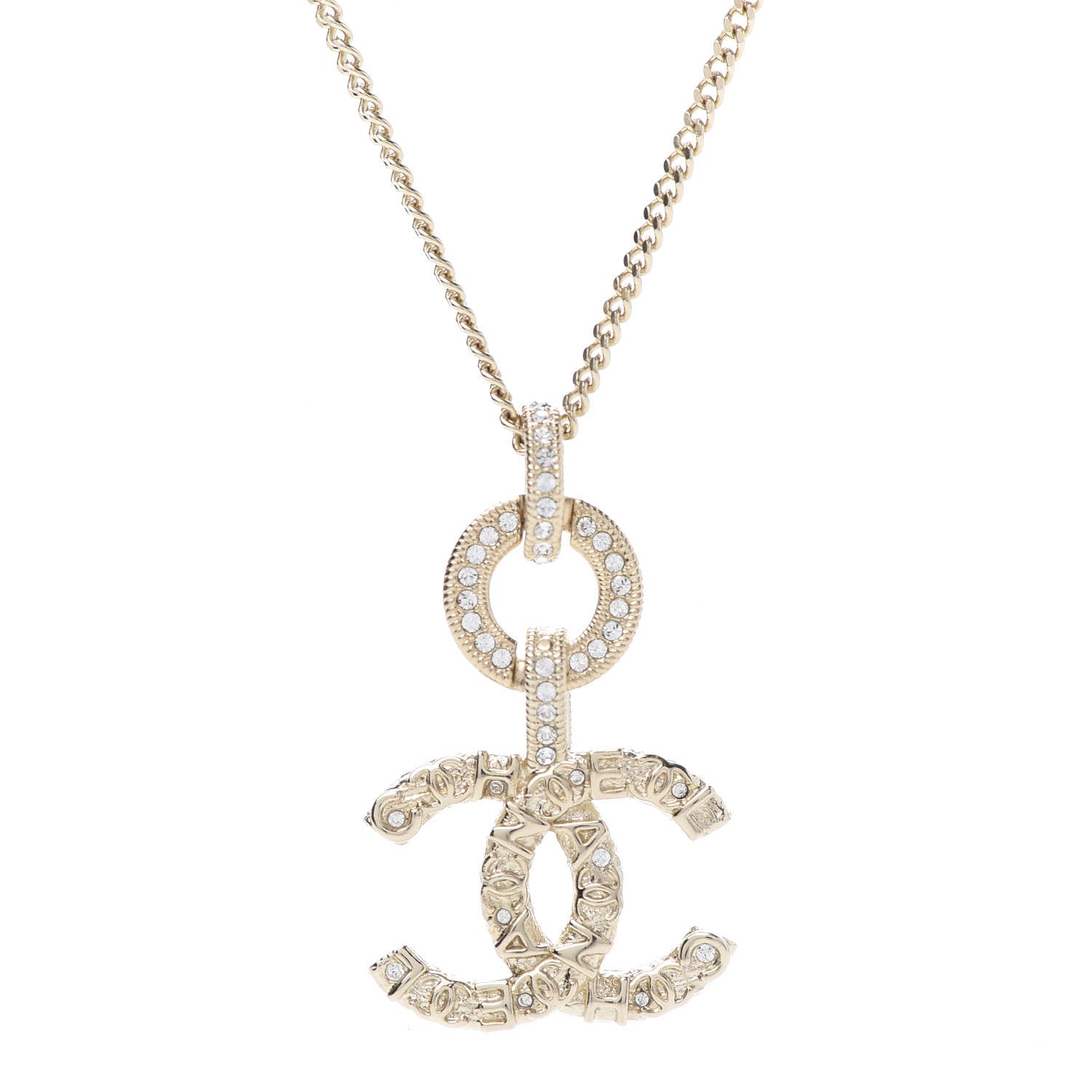 Chanel Crystal CC Logo Pendant Necklace Gold 4 of 6