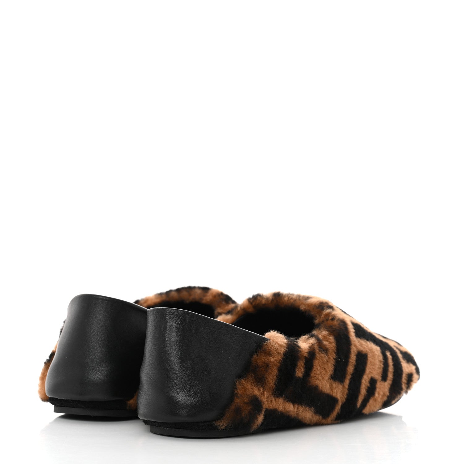 Fendi Shearling Nappa FF Slippers 38 Tobacco Black 4 of 8