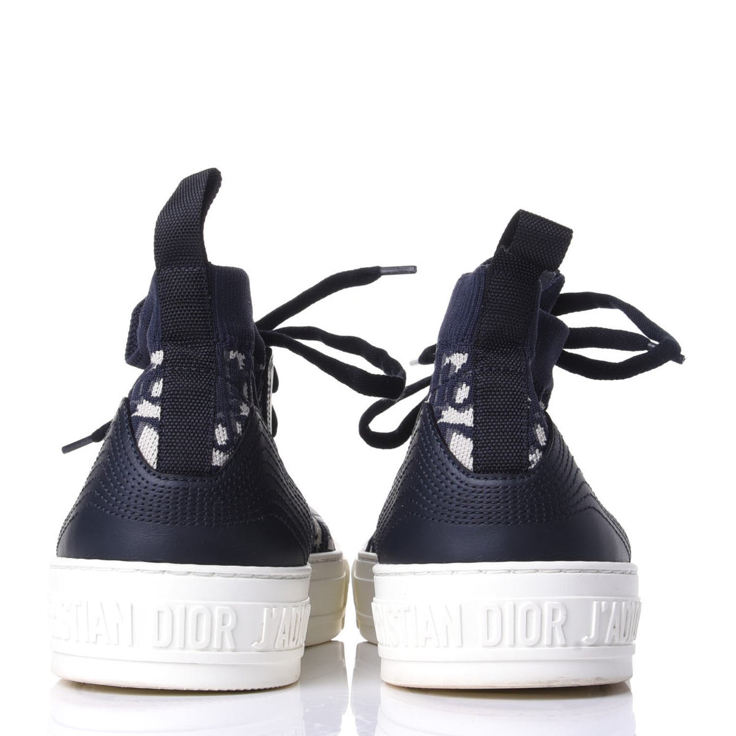 Technical Knit Calfskin Oblique Womens Walk'n Dior Mid Top Sneakers 40 Deep Blue