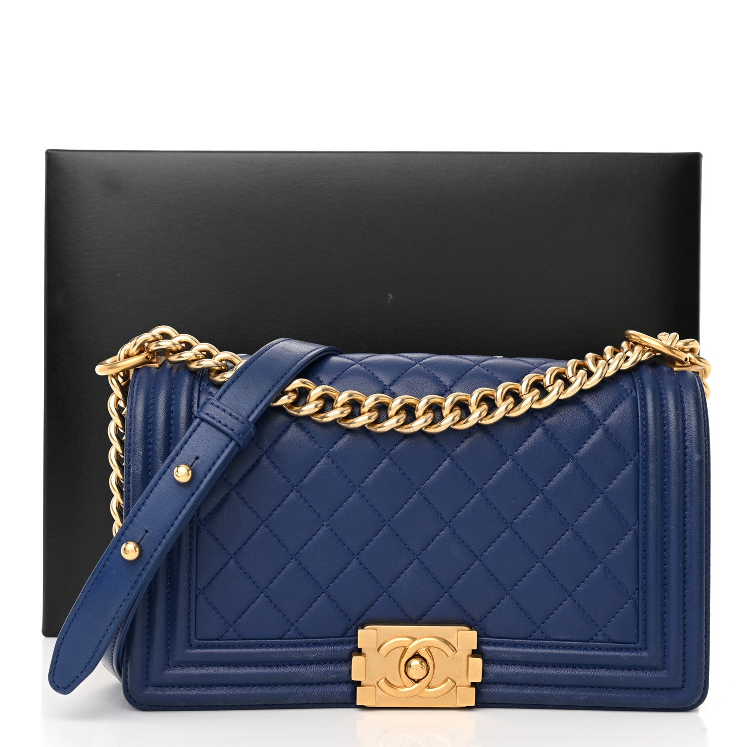 Chanel Lambskin Quilted Medium Boy Flap Blue 16 of 16
