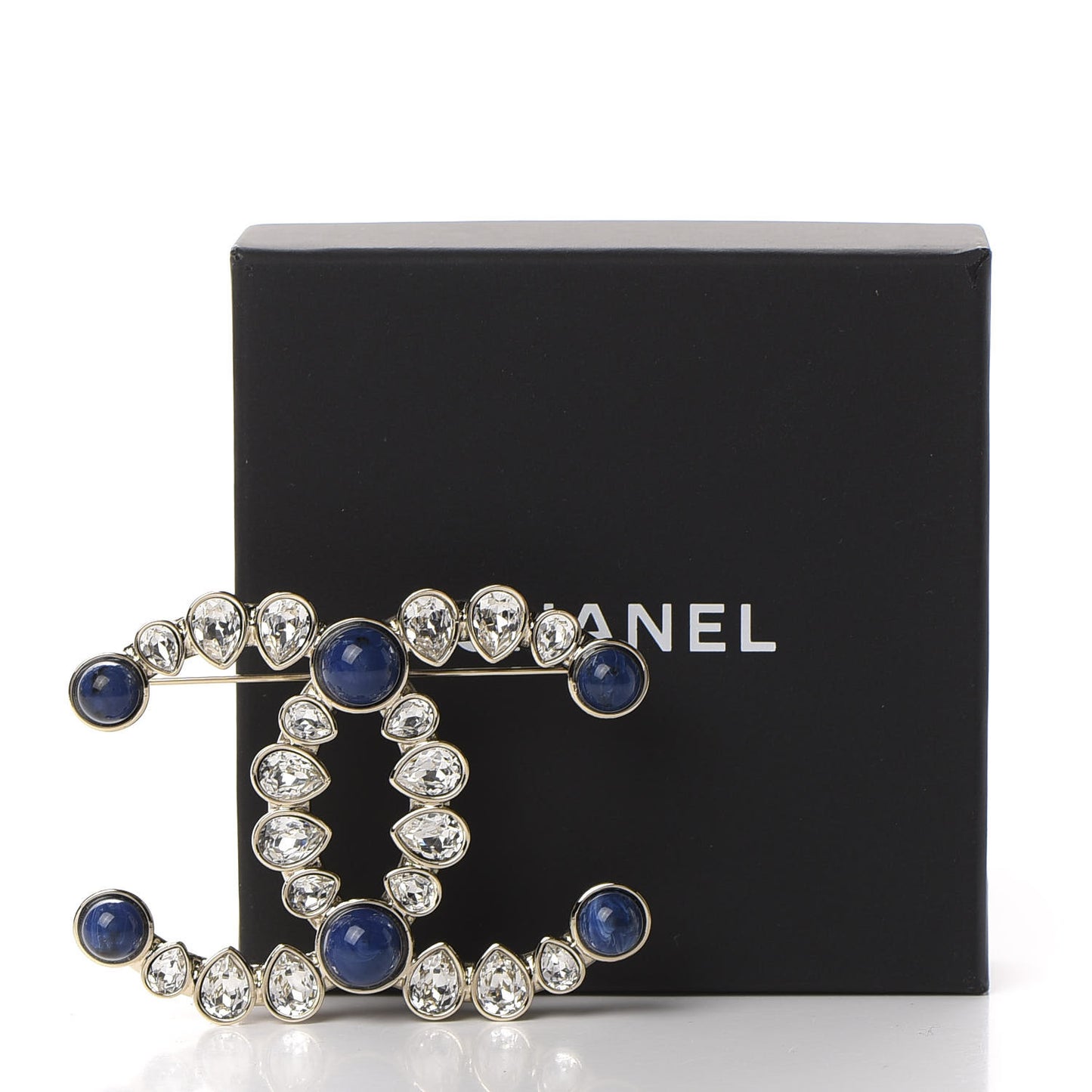 Strass Crystal CC Brooch Gold Blue