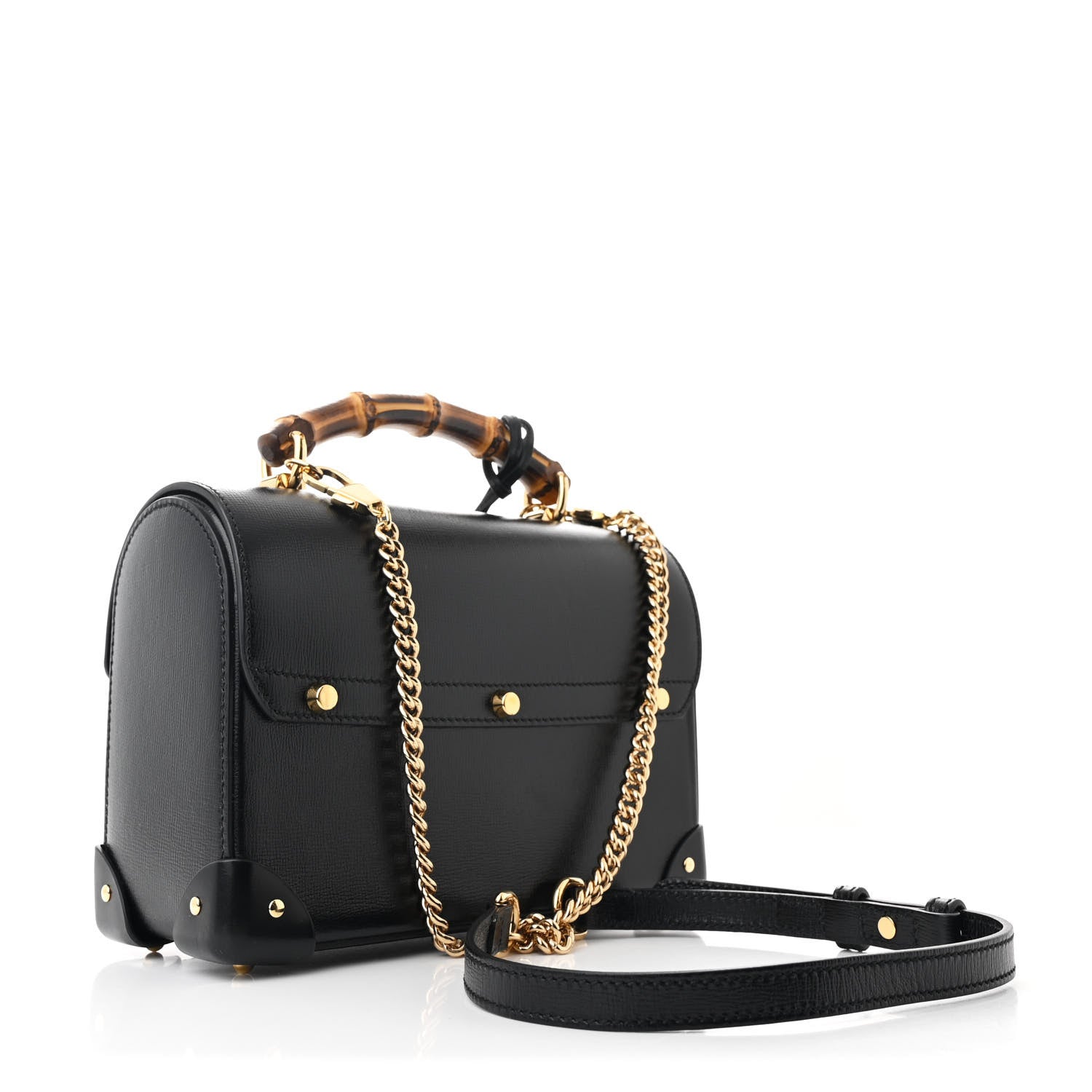 Gucci Calfskin Small Padlock Bamboo Shoulder Bag Black 3 of 12