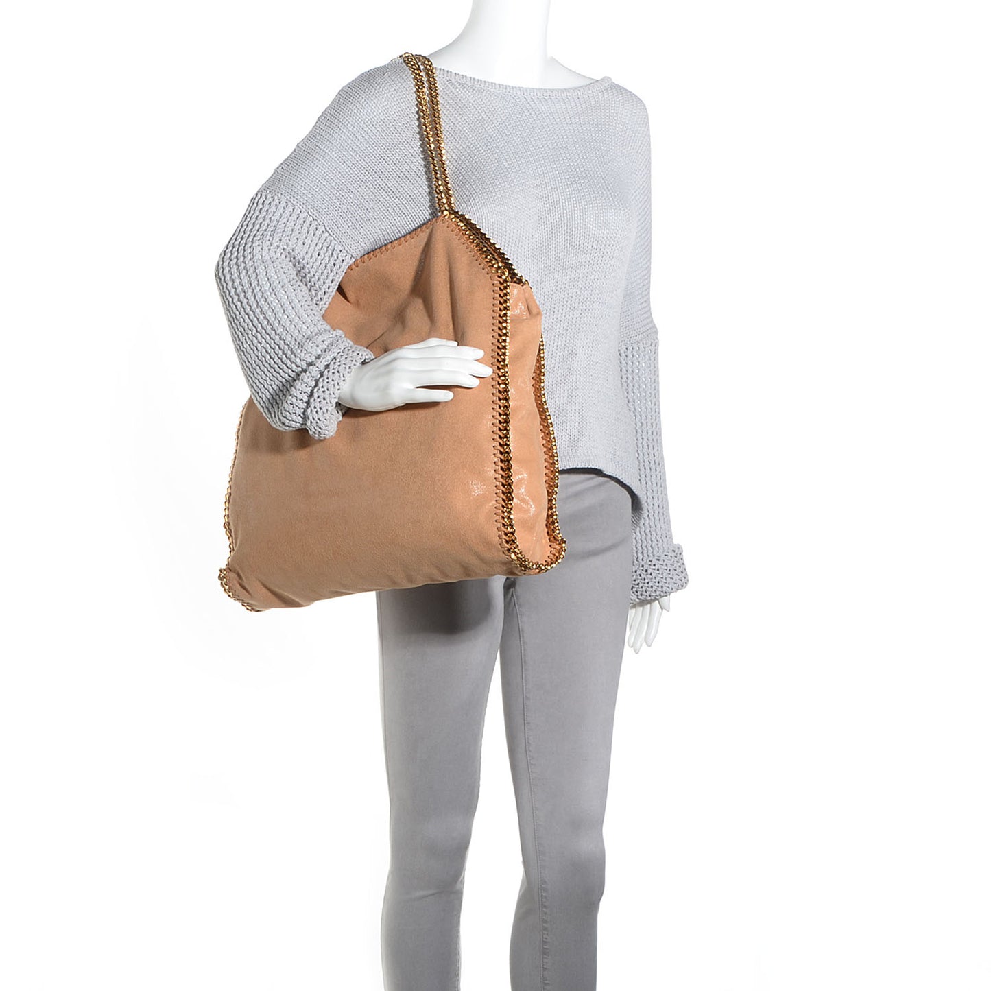 Faux Leather Shaggy Deer Large Falabella Fold Over Tote