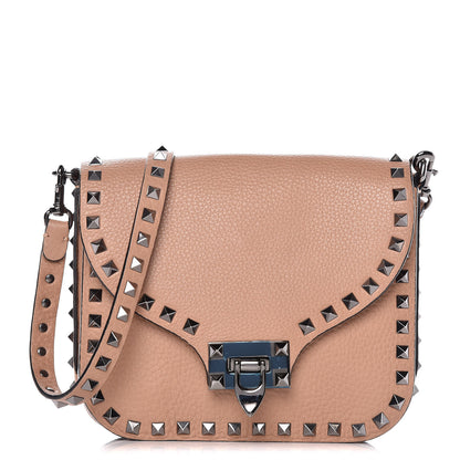 Valentino Garavani Pebbled Calfskin Rockstud Shoulder Flap Messenger Bag Soft Noisette 1 of 10