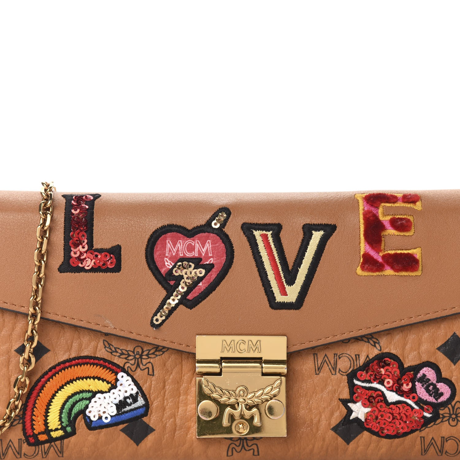 MCM Visetos Large Patricia Love Patch Wallet On Chain Cognac 11 of 11