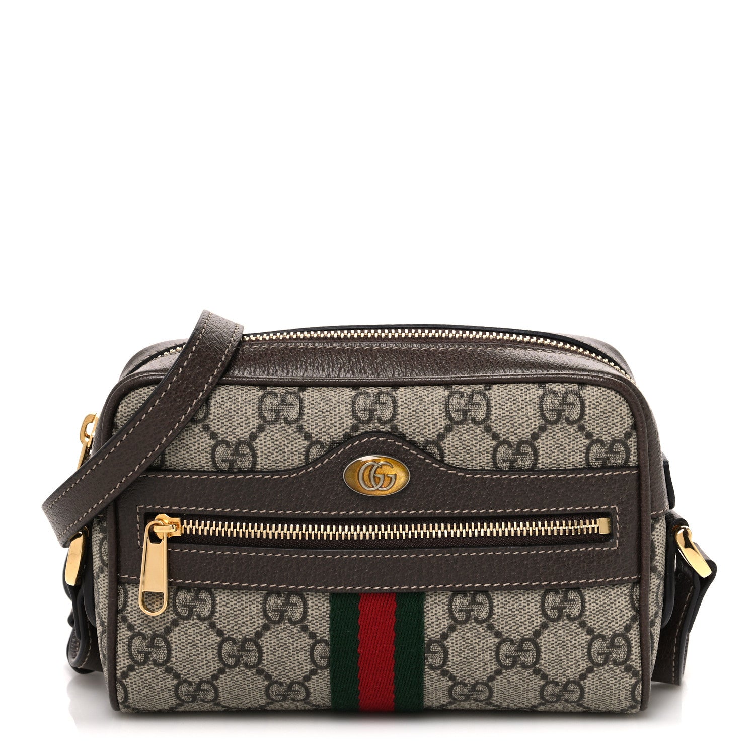 Gucci GG Supreme Monogram Web Mini Ophidia Shoulder Bag Brown 1 of 11