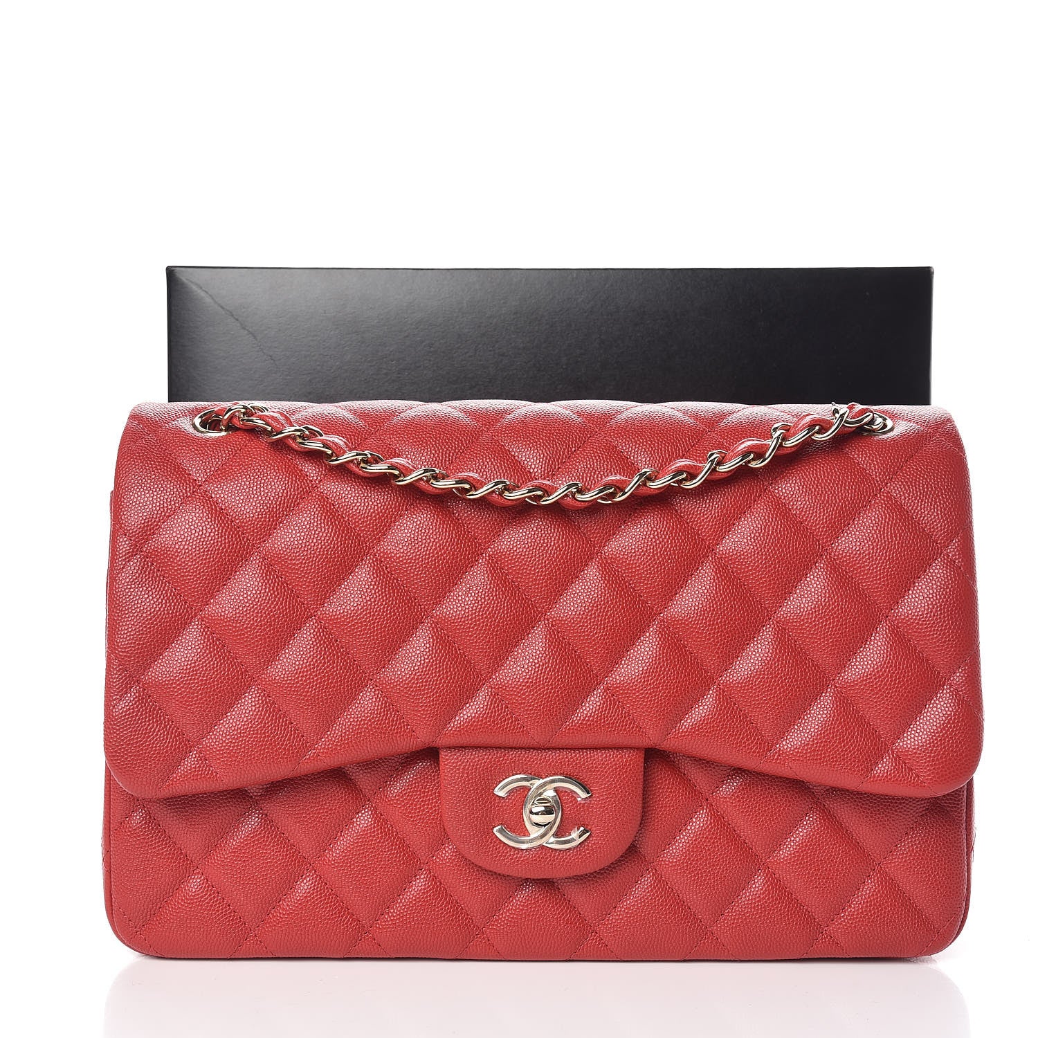 Chanel Caviar Quilted Jumbo Double Flap Red 11 of 11