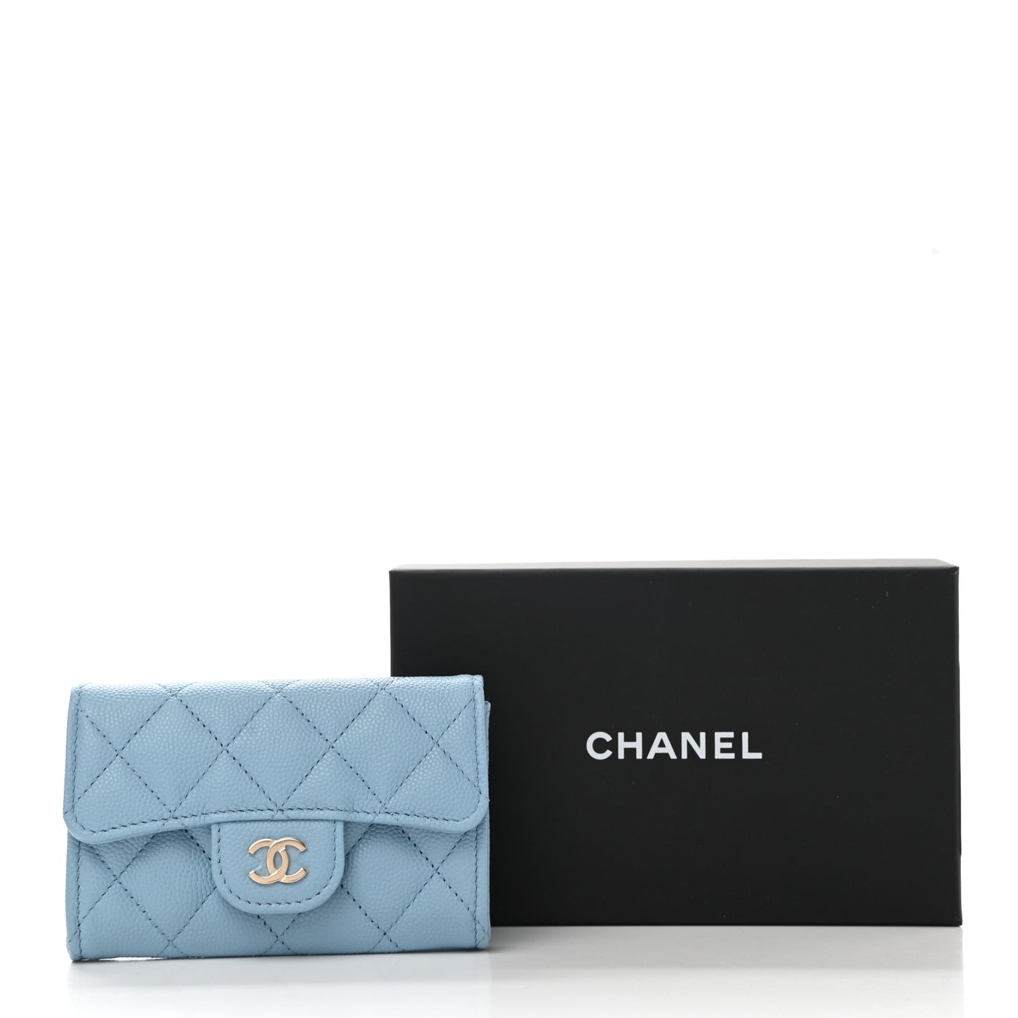 Caviar Quilted Flap Card Holder Wallet Light Blue