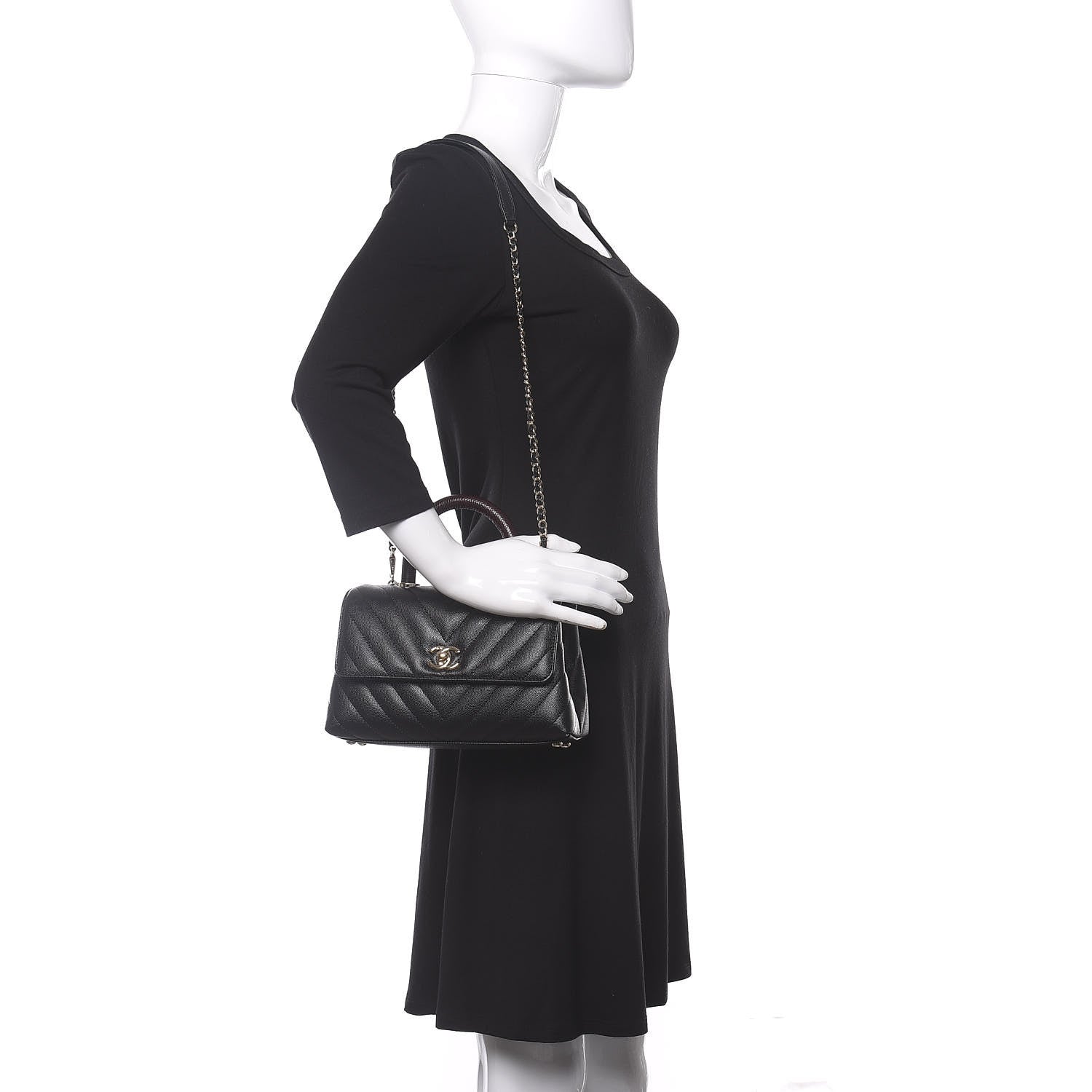 Chanel Caviar Lizard Chevron Quilted Mini Coco Handle Flap Black 2 of 17