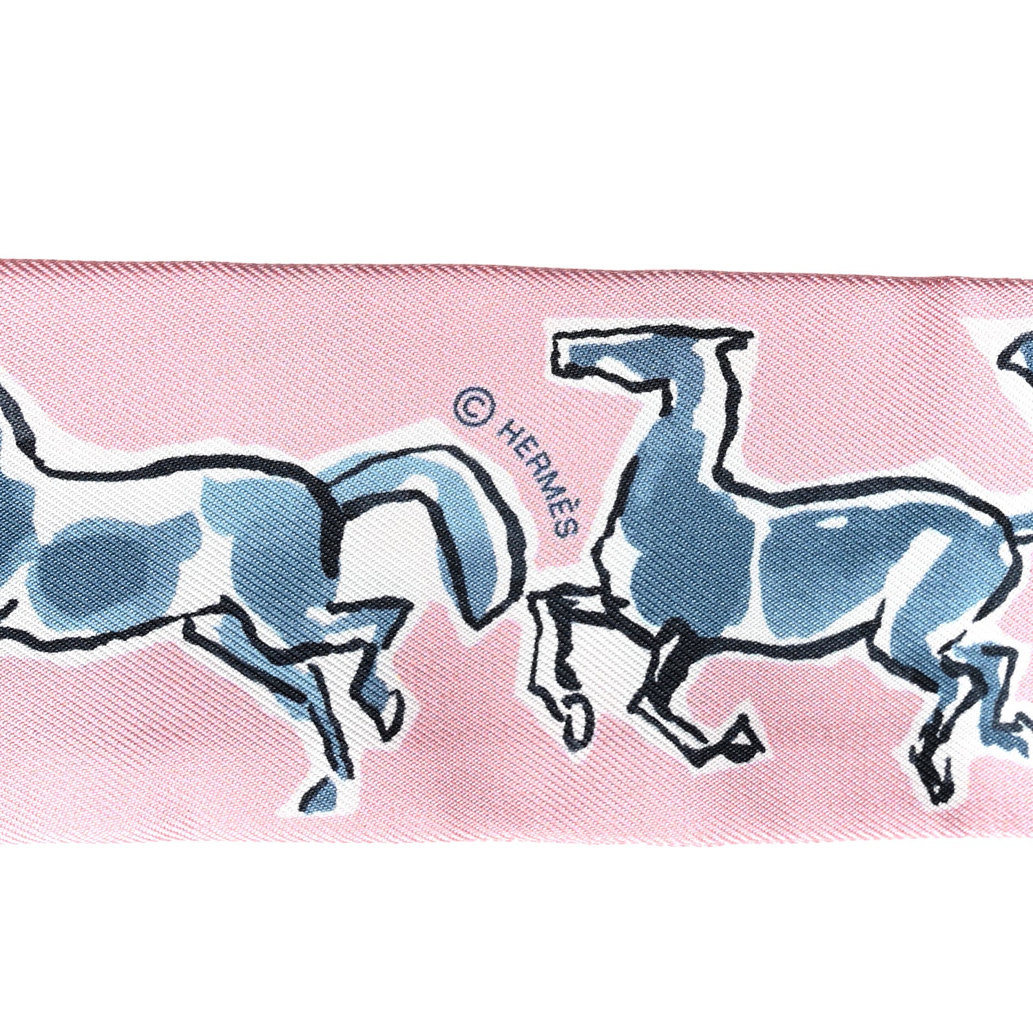 Hermes Silk Chevaux en Liberte Twilly Vieux Rose Bleu 3 of 4