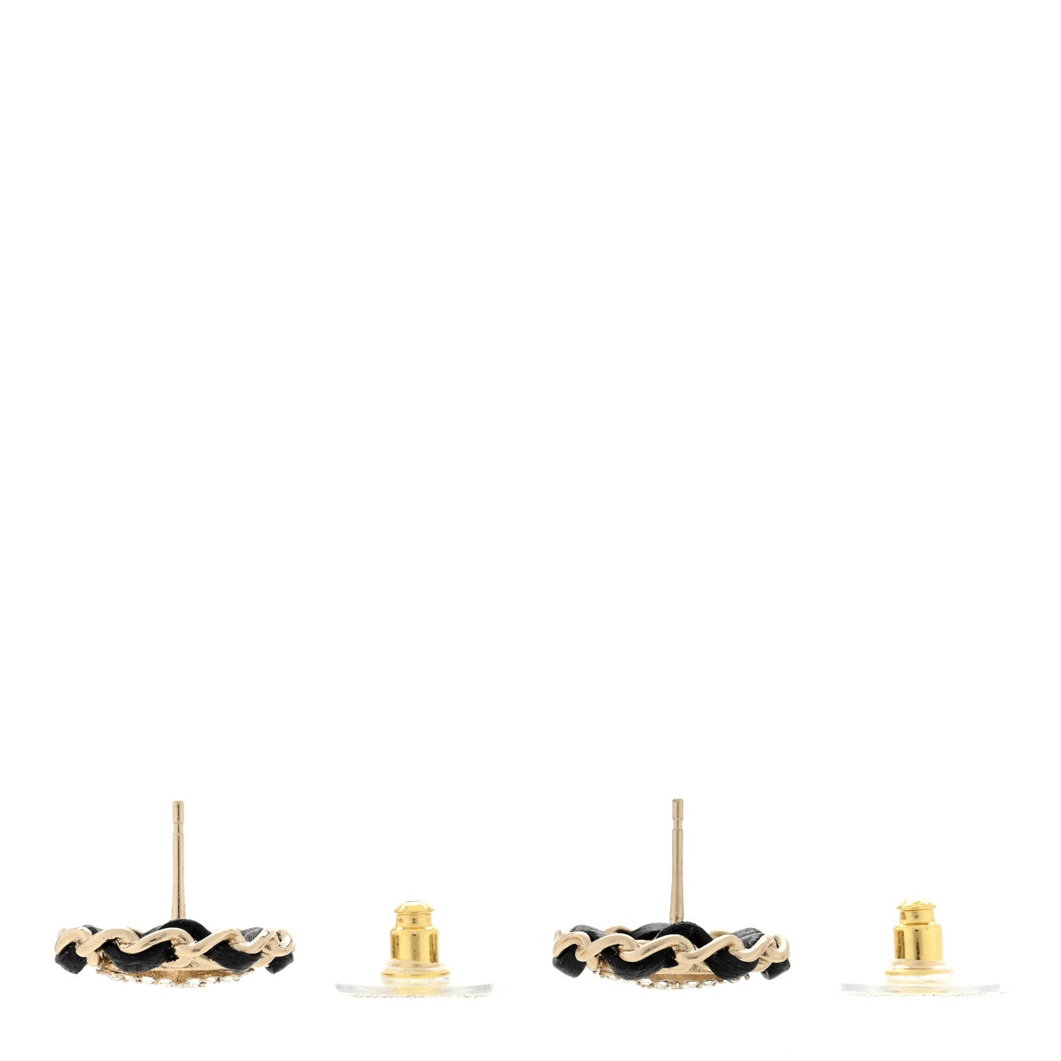Chanel Crystal Lambskin Chain CC Stud Earrings Black Gold 3 of 4
