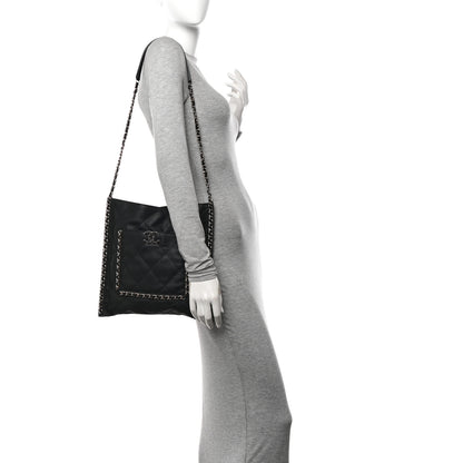 Chanel Calfskin Quilted Chain Flat Tote Black 2 of 11