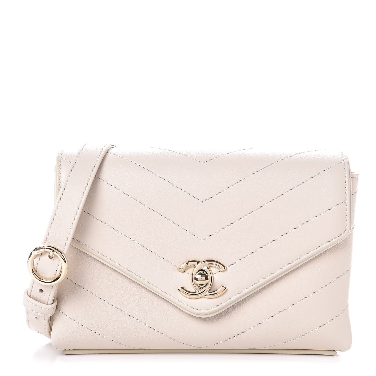 Chanel Calfskin Chevron Stitched Waist Bag Fanny Pack Ivory 1 of 7