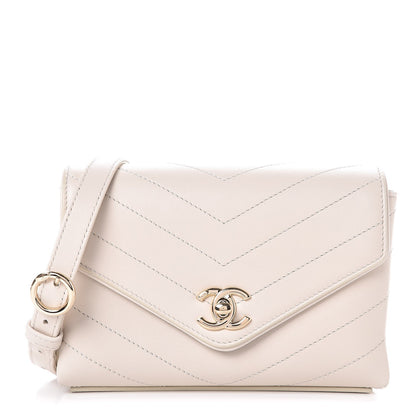 Chanel Calfskin Chevron Stitched Waist Bag Fanny Pack Ivory 1 of 7
