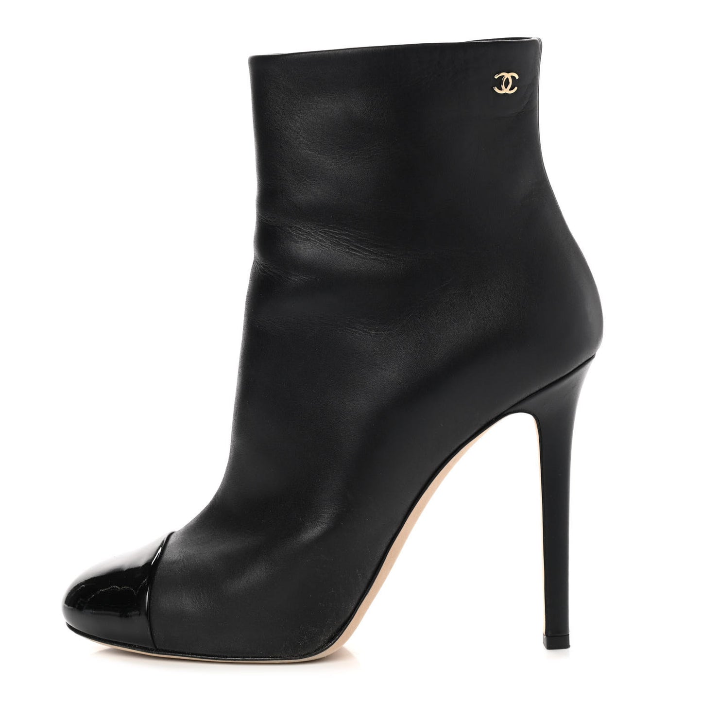Calfskin Patent Cap Toe Ankle Boots 39.5 Black
