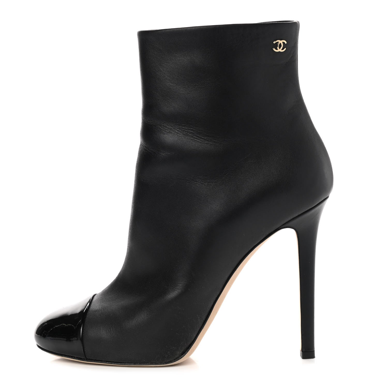 Chanel Calfskin Patent Cap Toe Ankle Boots 39.5 Black 1 of 8