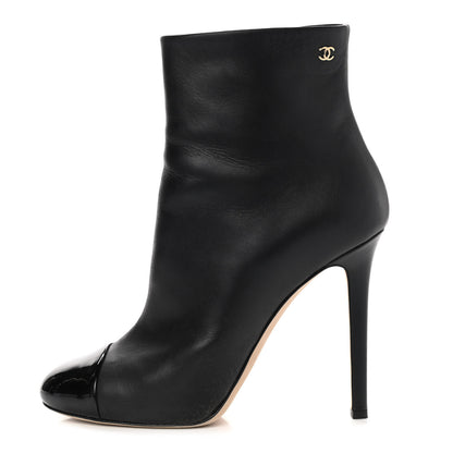 Chanel Calfskin Patent Cap Toe Ankle Boots 39.5 Black 1 of 8