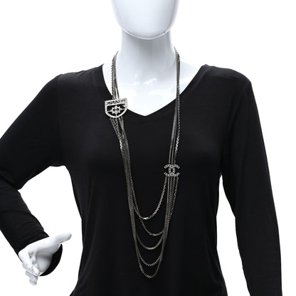 Chanel Baguette Crystal CC Shield Multi Strand Long Chain Necklace Silver 3 of 4