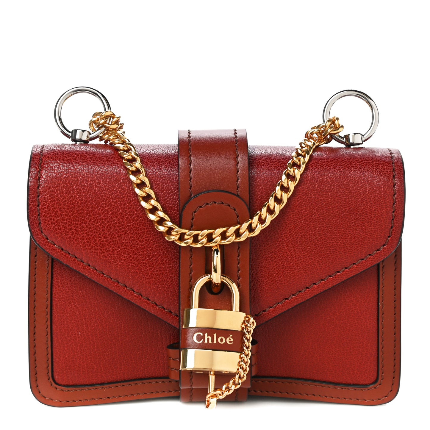 Shiny Goatskin Calfskin Mini Aby Chain Shoulder Bag Sepia Brown