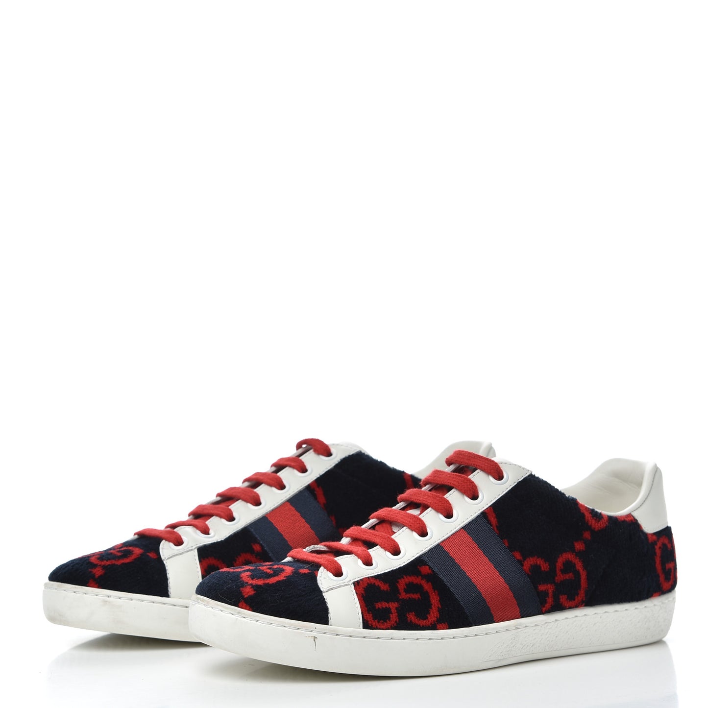 Terry Cloth GG Monogram Web Womens Ace Sneakers 36.5 Blue Red