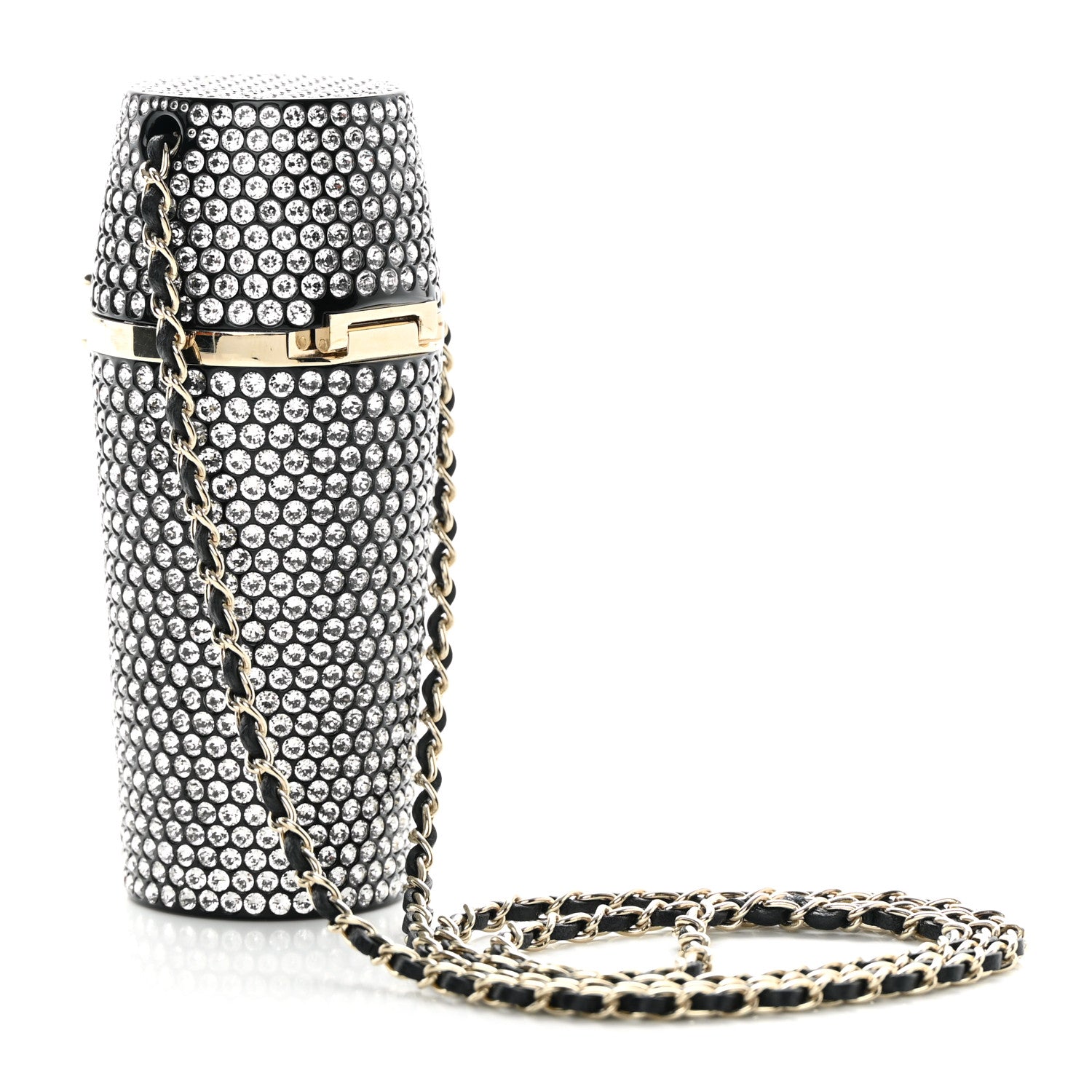 Chanel Metal Resin Lambskin Crystal Lipstick Case Long Necklace On Chain Silver Black Gold 3 of 12