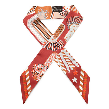 Hermes Silk Epaulettes Twilly Beige Terracotta Orange 1 of 4