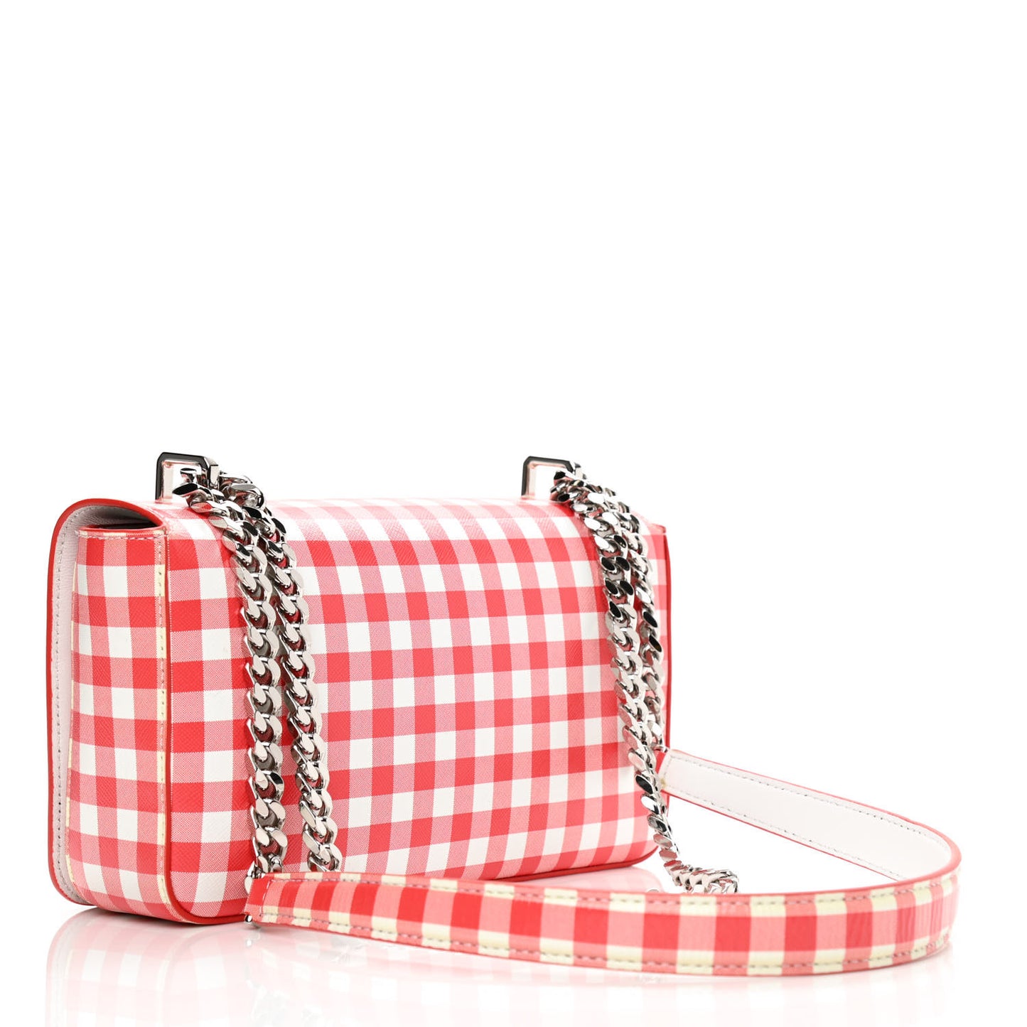 Calfskin Gingham Print Lola Bag Red White