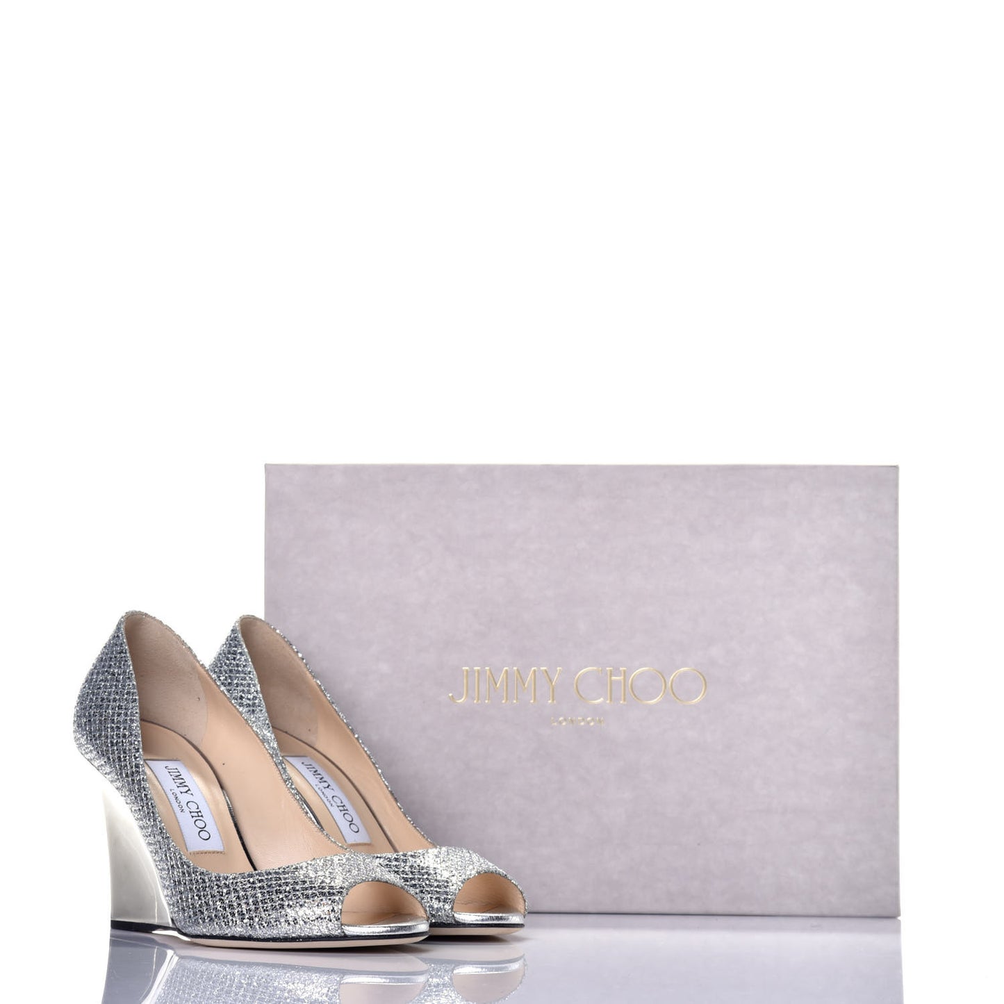Glitter Fabric Baxen Peep Toe Wedges 36.5 Silver