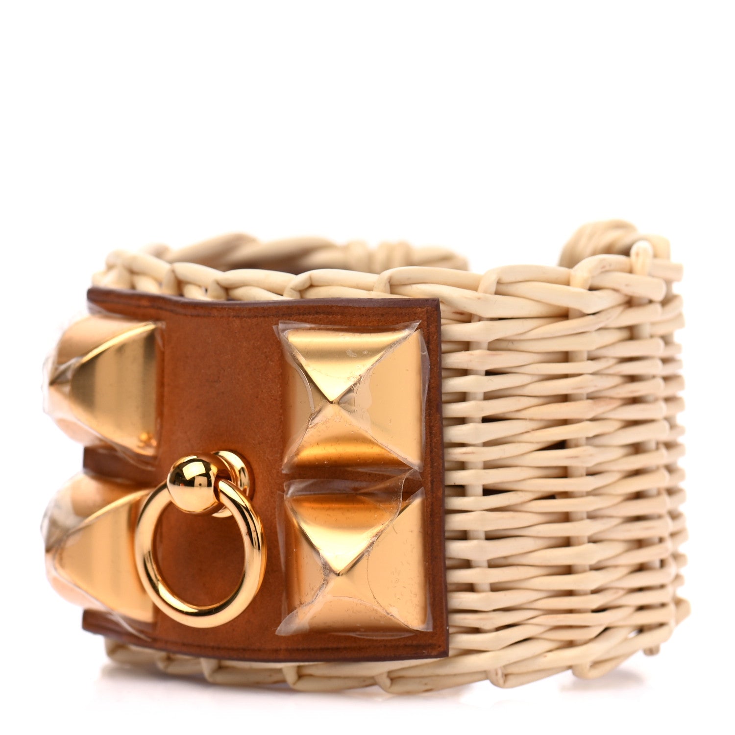 Hermes Wicker Barenia Medor Picnic Cuff Bracelet T2 Fauve 1 of 5