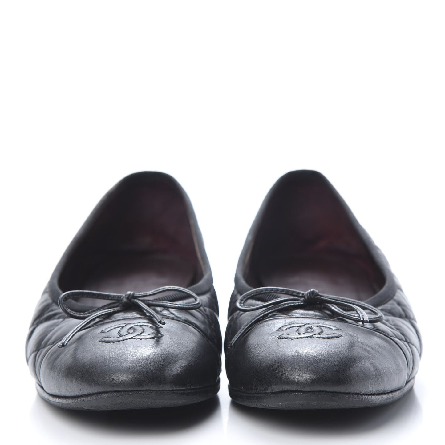 Aged Calfskin Quilted CC Cap Toe Ballerina Flats 37.5 Black
