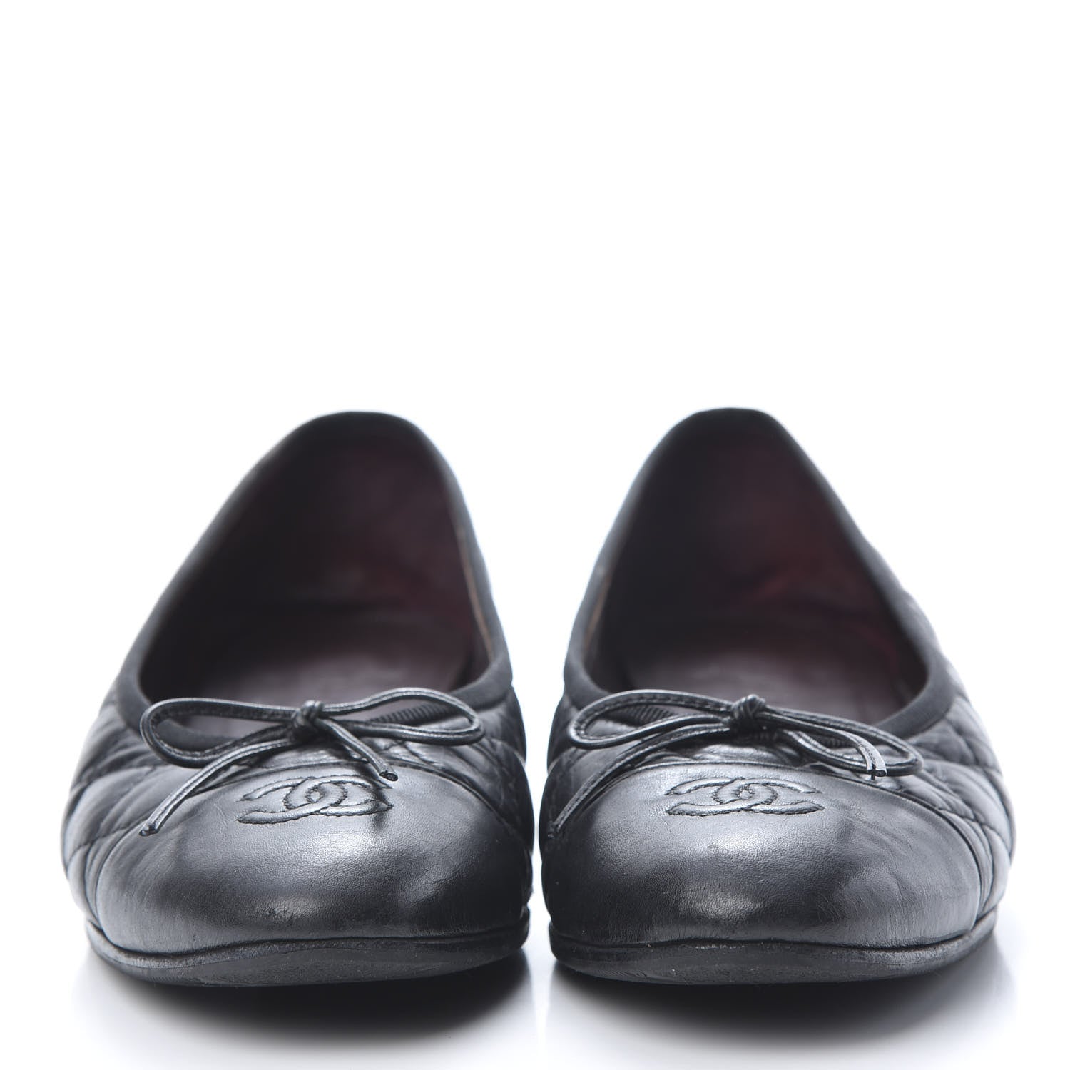 Chanel Aged Calfskin Quilted CC Cap Toe Ballerina Flats 37.5 Black 2 of 13