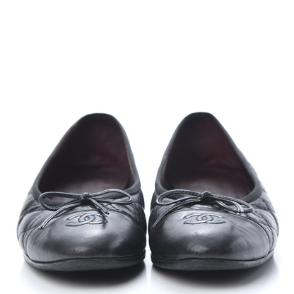 Chanel Aged Calfskin Quilted CC Cap Toe Ballerina Flats 37.5 Black 2 of 13