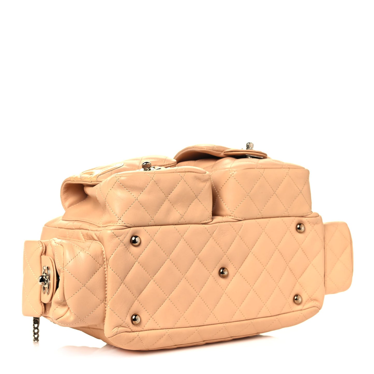 Calfskin Quilted Small Cambon Multipocket Reporter Beige
