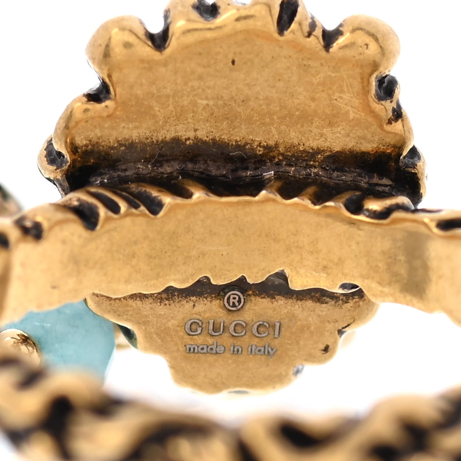 Gucci Metal Glass Bead Lion Head GG Ring S Aged Gold Multicolor 4 of 6