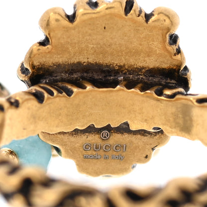 Gucci Metal Glass Bead Lion Head GG Ring S Aged Gold Multicolor 4 of 6